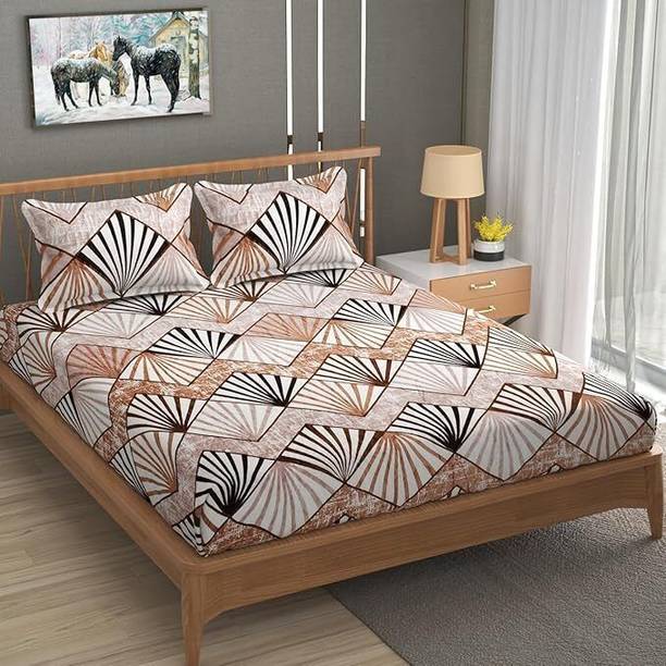 SHOPHOX Woolen Double, King Fitted (Elastic) 300 TC Printed Bedsheet
