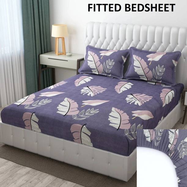 BLUEDOT Cotton King Fitted (Elastic) 160 TC Self Design 1 Bedsheet with 2 Pillow Covers
