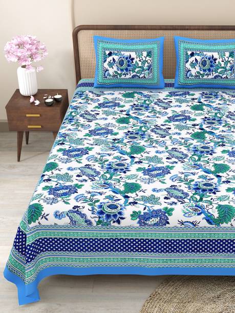 CLOTHOLOGY Cotton King Flat 240 TC Jaipuri Prints Bedsheet