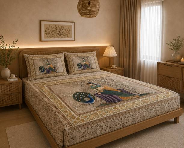 Signature Microfiber King Flat 300 TC Floral 1 Summer Bedsheet with 2 Pillow Covers