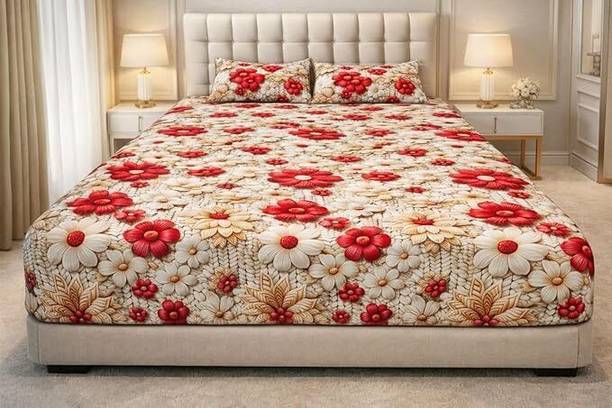 Cotton Double Flat 350 TC Floral 1 Summer Bedsheet with 2 Pillow Covers