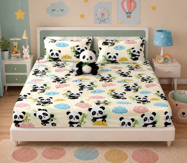 Amrange Microfiber Double, King Fitted (Elastic) 120 TC Printed 1 Bedsheet with 2 Pillow Covers