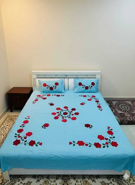 AFIFA COLLECTION Cotton King Flat 240 TC Applique 1 Bedsheet with 2 Pillow Covers