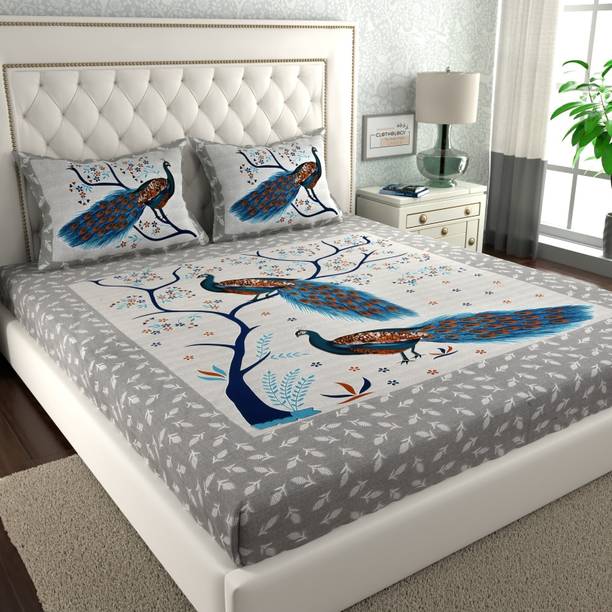 CLOTHOLOGY 144 TC Cotton Double Printed Flat Bedsheet