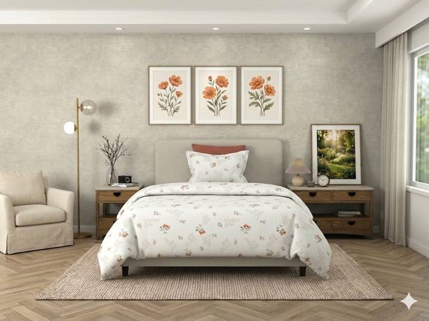 Bombay Dyeing Cotton Single Flat 180 TC Floral 1 Bedsheet with 2 Pillow Covers
