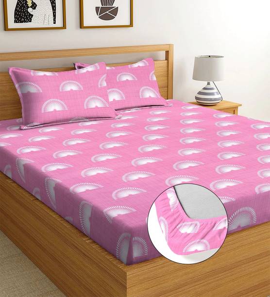 BLUEDOT Cotton Double Fitted (Elastic) 244 TC Printed Bedsheet