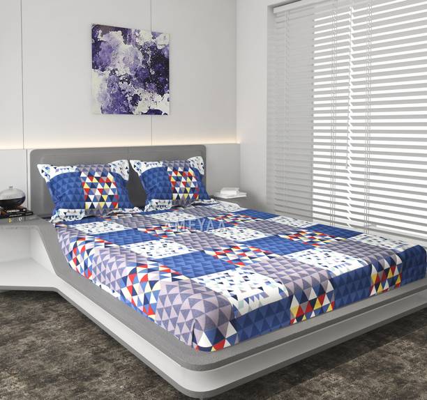 AMEYAA Cotton Double Fitted (Elastic) 240 TC Printed Bedsheet