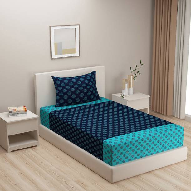 SWAYAM Cotton Single Flat 200 TC Printed 1 Bedsheet with 2 Pillow Covers