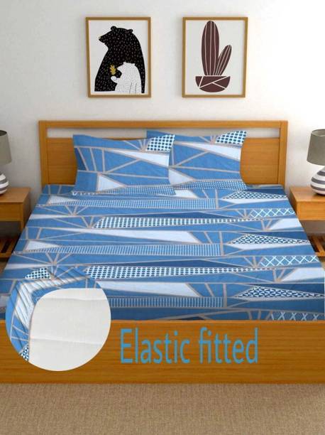 BLUEDOT Microfiber Double Fitted (Elastic) 160 TC Self Design 1 Bedsheet with 2 Pillow Covers