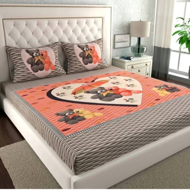KAANY FAB 104 TC Cotton Double Jaipuri Prints Flat Bedsheet