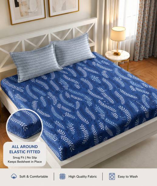 IWS Cotton Double Fitted (Elastic) 160 TC Printed 1 Bedsheet