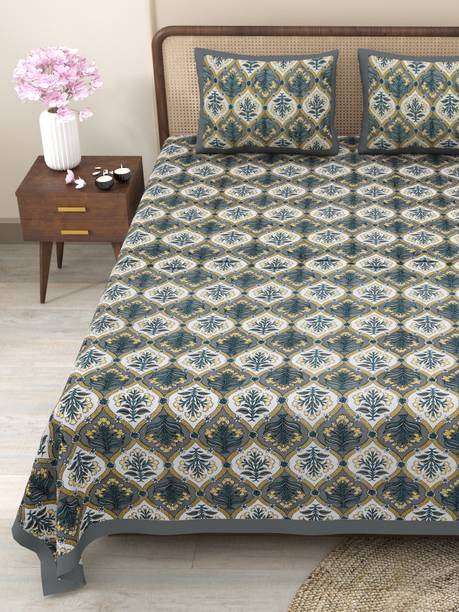 CLOTHOLOGY Cotton Queen Flat 240 TC Jaipuri Prints Bedsheet