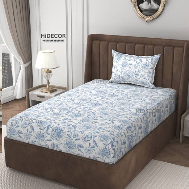 HIDECOR Microfiber Single Flat 280 TC Floral 1 Bedsheet with 2 Pillow Covers