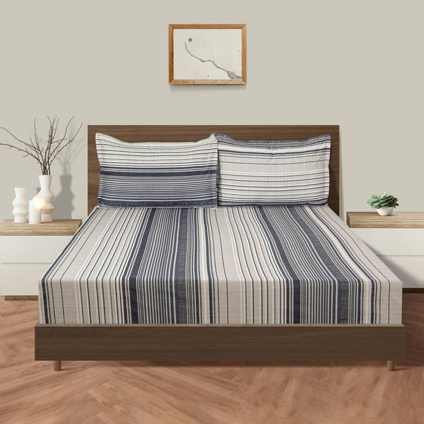 SWAYAM Cotton Double Flat 210 TC Striped Bedsheet
