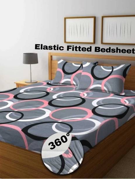 Panipat Textile Hub 210 TC Cotton King 3D Printed Fitted (Elastic) Bedsheet