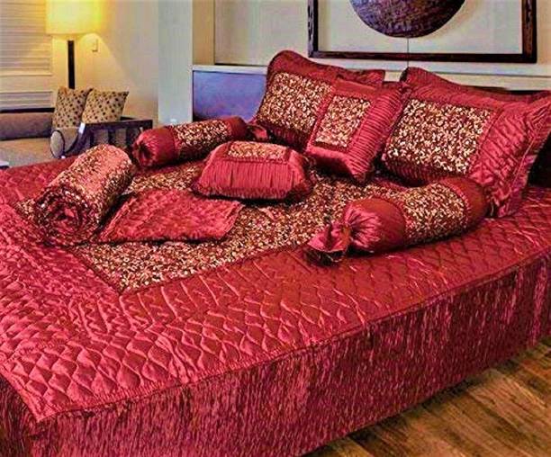 Maa Ambey Textiles Satin King Flat 8 TC Printed 1 Bedsheet with 2 Pillow Covers