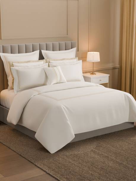 SPACES Cotton Double Flat 800 TC Embroidered 1 Bedsheet with 2 Pillow Covers