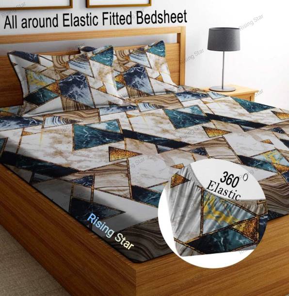 RisingStar Cotton King Fitted (Elastic) 250 TC Printed Bedsheet