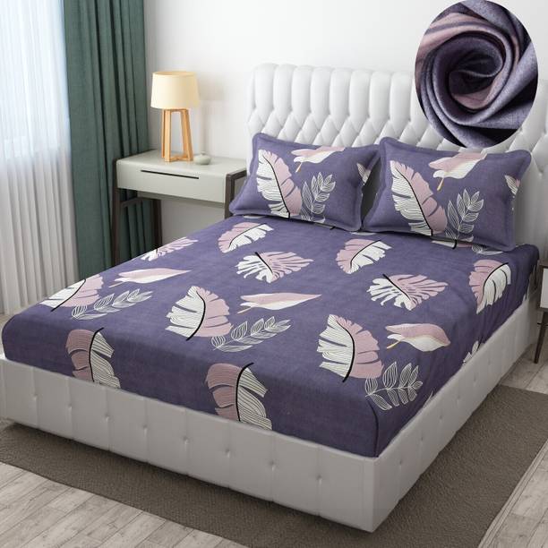 BLUEDOT Polycotton Double Fitted (Elastic) 200 TC Floral 1 Bedsheet with 2 Pillow Covers