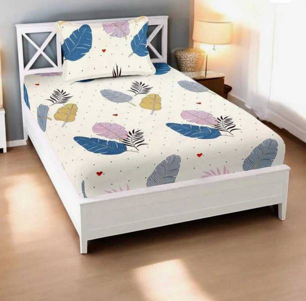 SHEETLOT Cotton Single Flat 1 TC Floral 1 Bedsheet with 2 Pillow Covers