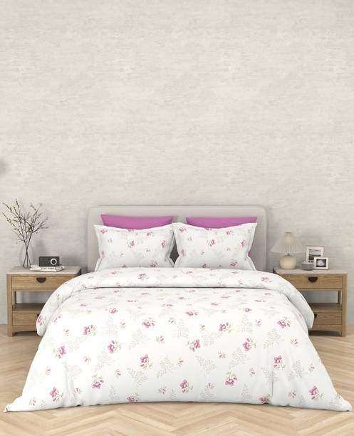 Bombay Dyeing Cotton Super King Flat 300 TC Floral 1 Bedsheet with 2 Pillow Covers