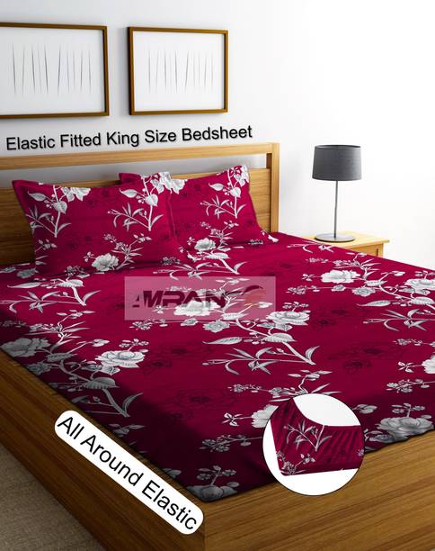 Amrange 190 TC Cotton King 3D Printed Fitted (Elastic) Bedsheet