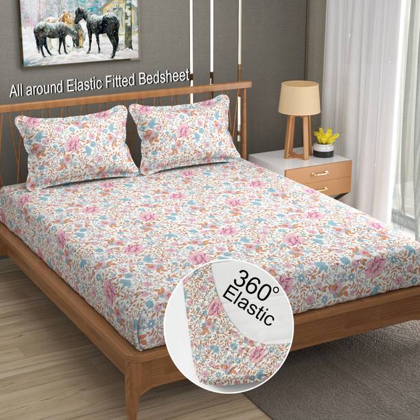 LA VERNE 144 TC Cotton Double Floral Fitted (Elastic) Bedsheet