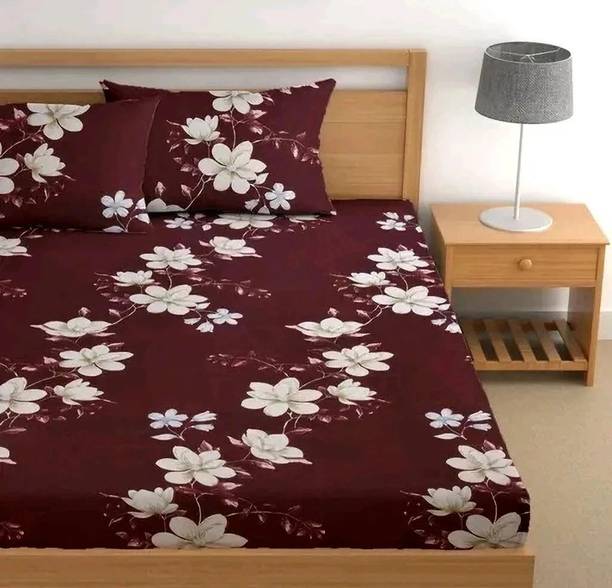 Decent Home Cotton Double Fitted (Elastic) 240 TC Flora...