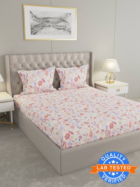 Raymond Home Cotton King Flat 104 TC Floral 1 Summer Bedsheet with 2 Pillow Covers