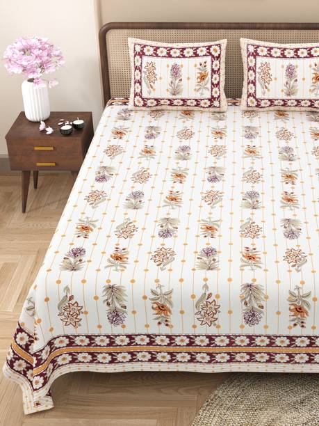 CLOTHOLOGY Cotton King Flat 240 TC Jaipuri Prints Bedsheet
