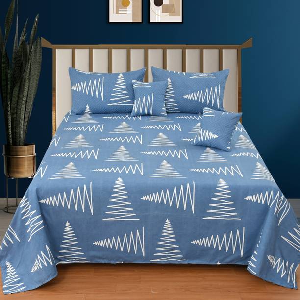 CLOVIS KRAFTS Cotton King Flat 300 TC Floral 1 Bedsheet with 2 Pillow Covers, 2 Cushion Covers