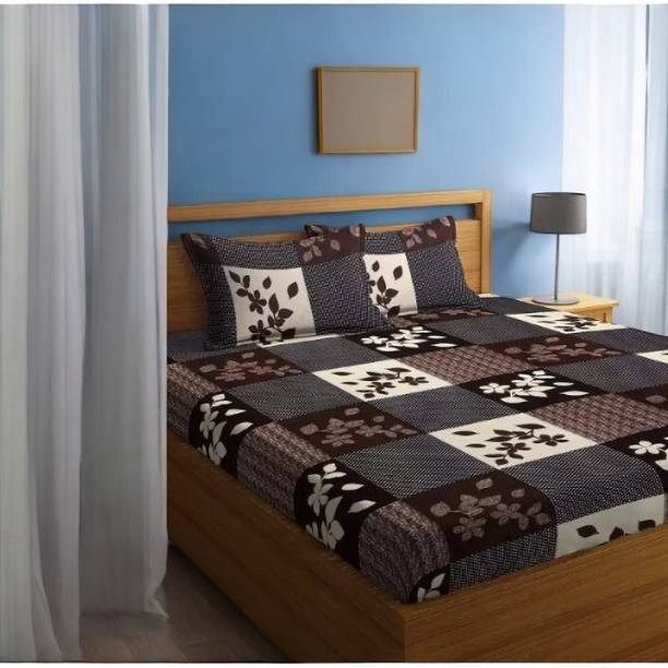 Decorum Cotton King Flat 220 TC Floral 1 Bedsheet with 2 Pillow Covers