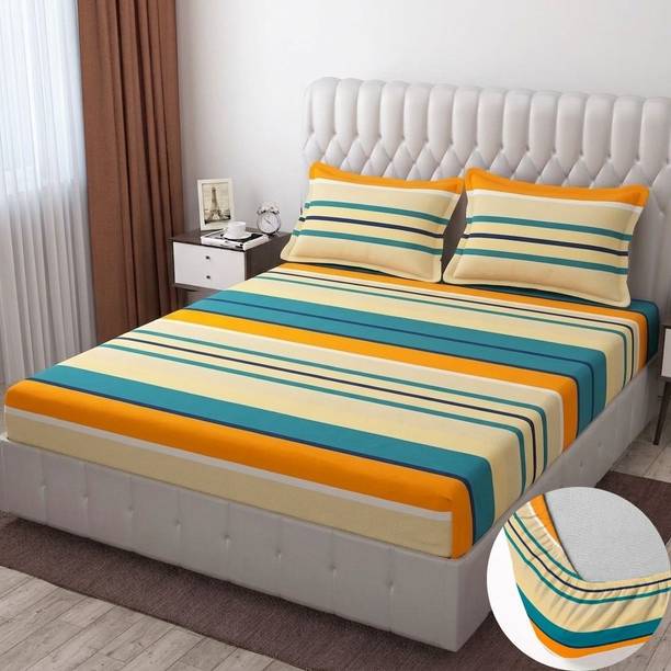 BLUEDOT Microfiber Double Fitted (Elastic) 160 TC Self Design 1 Summer Bedsheet with 2 Pillow Covers