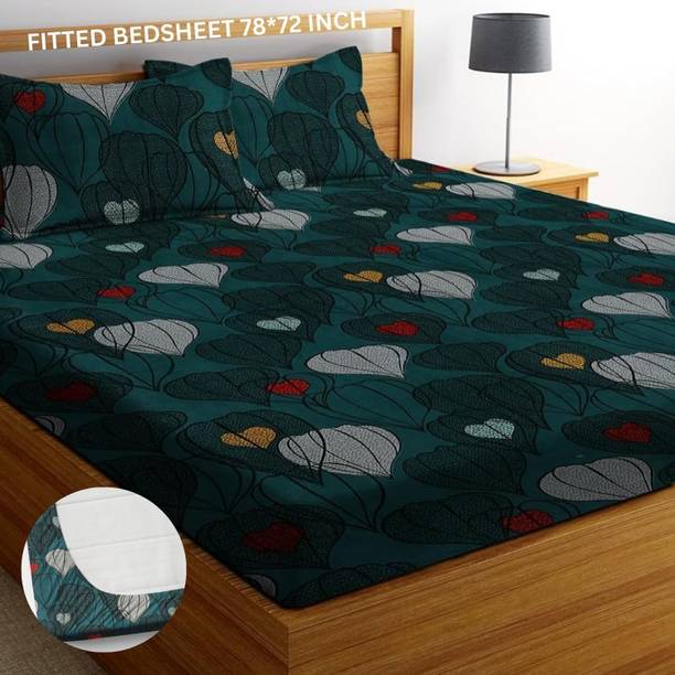 YKNIP 220 TC Cotton Double, King Geometric Fitted (Elastic) Bedsheet