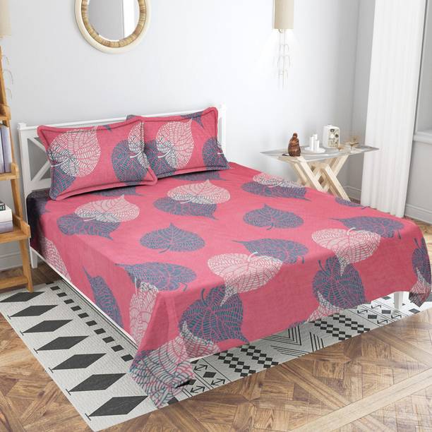 VAS COLLECTIONS Cotton Double Flat 220 TC Floral 1 Bedsheet (Pink