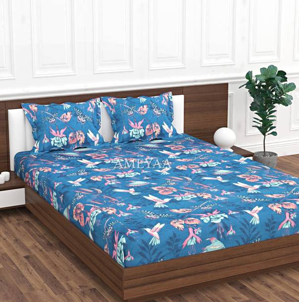 AMEYAA Cotton King Fitted (Elastic) 240 TC Printed Bedsheet