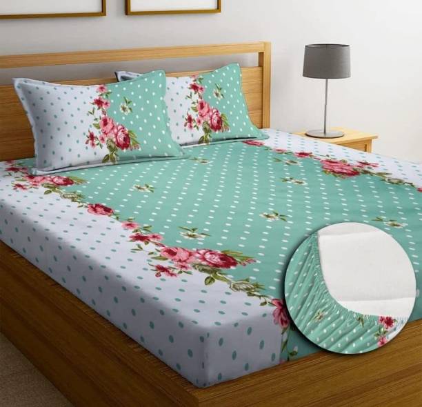 Home Garage 210 TC Cotton King Floral Fitted (Elastic) Bedsheet