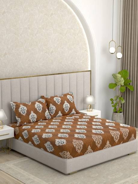 Pure Decor Cotton Queen Flat 180 TC Motifs 1 Bedsheet with 2 Pillow Covers