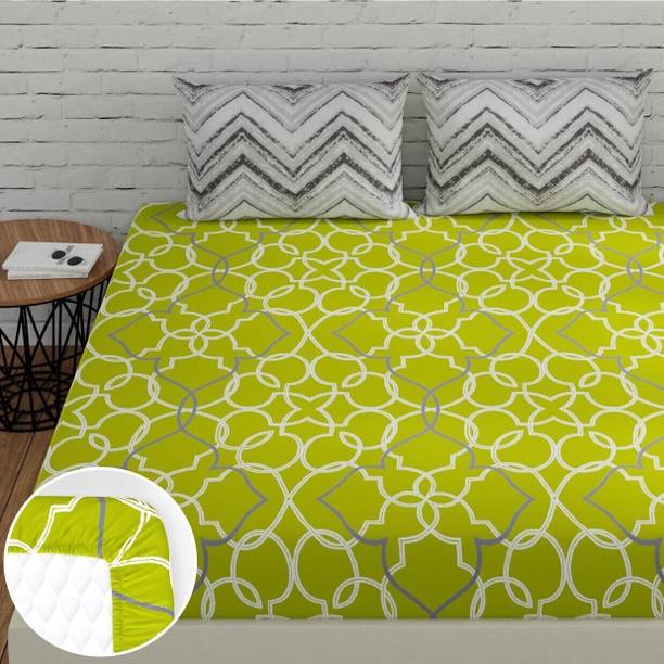 Huesland Cotton King Fitted (Elastic) 144 TC Geometric Bedsheet