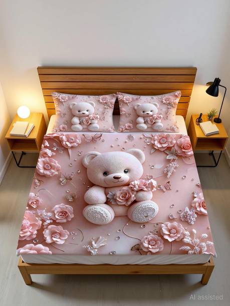 TrueBuy Cotton King Flat 300 TC 7D Digital 1 Summer Bedsheet with 2 Pillow Covers, 2 Cushion Covers