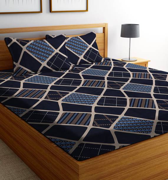 Decorum Cotton Double Flat 160 TC Printed 1 Bedsheet with 2 Pillow Covers