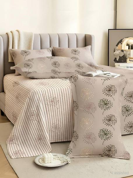 Story@home Cotton Double Flat 186 TC Printed 1 Bedsheet with 2 Pillow Covers