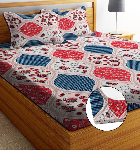 EXFAB Cotton Double Fitted (Elastic) 244 TC Printed Bedsheet