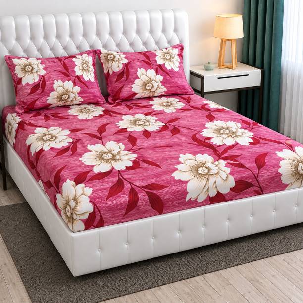 Moonlight Cotton Double, Queen Flat 208 TC Floral 1 Summer Bedsheet with 2 Pillow Covers