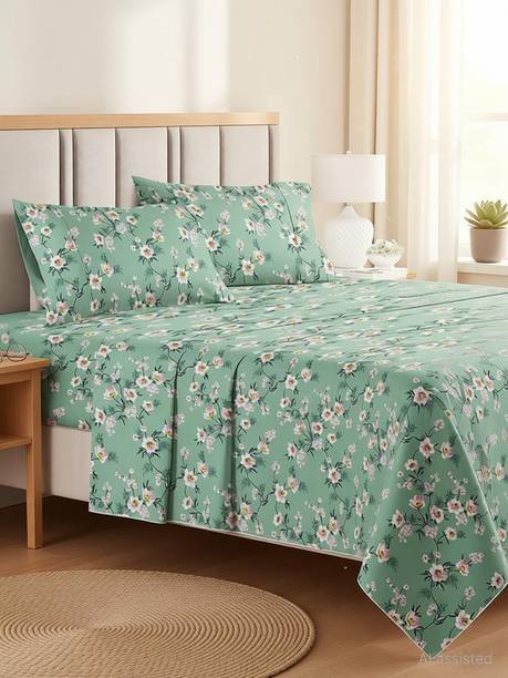 Flipkart SmartBuy Cotton Double Flat 160 TC Floral 1 Summer Bedsheet with 2 Pillow Covers