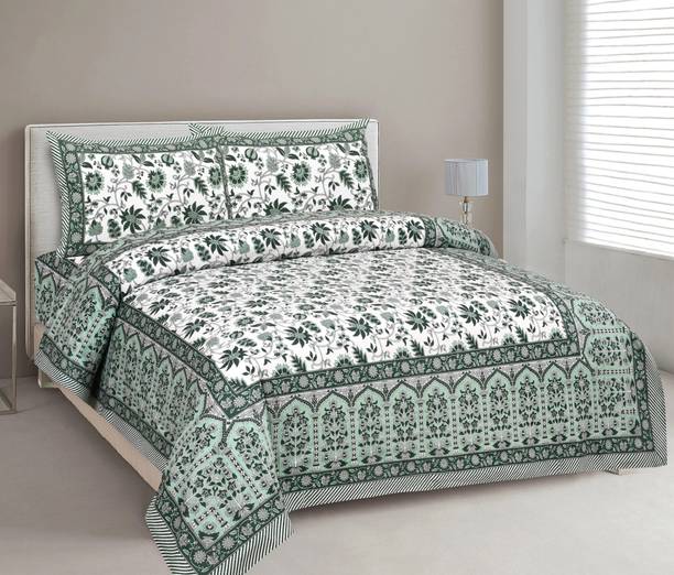 CLOTHOLOGY Cotton King Flat 240 TC Jaipuri Prints Bedsh...