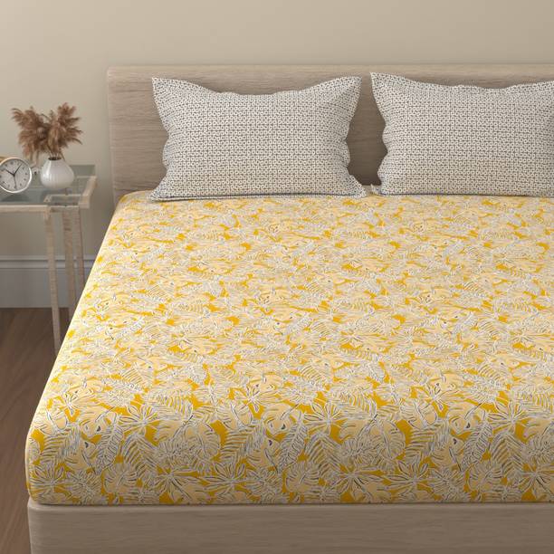 Huesland Cotton King Flat 144 TC Floral Bedsheet