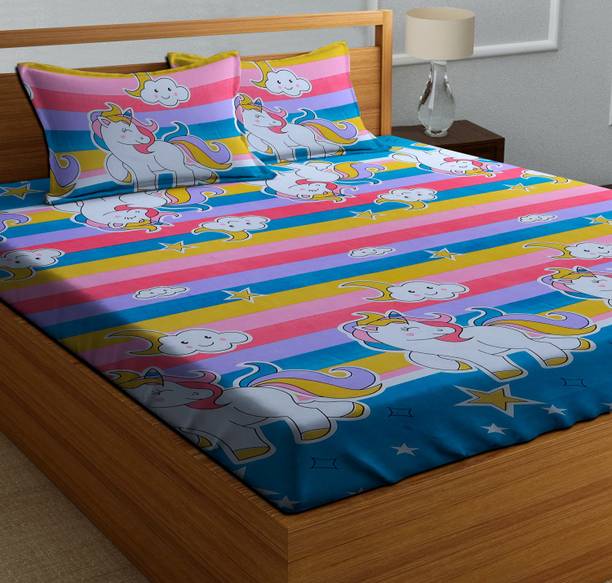 ANIKET 180 TC Cotton Queen Printed Flat Bedsheet