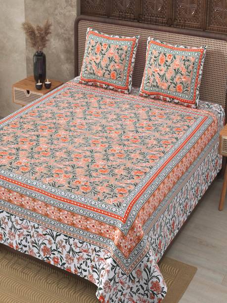 JAIPUR FABRIC Cotton Double Flat 180 TC Printed 1 Bedsheet with 2 Pillow Covers