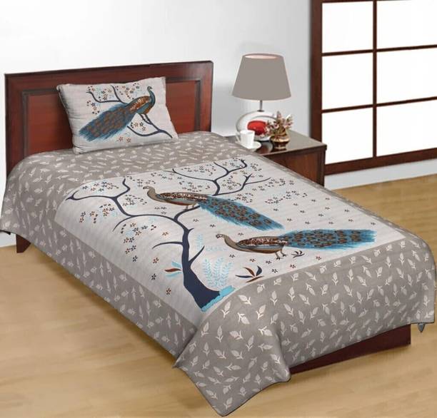 KAANY FAB 144 TC Cotton Single Jaipuri Prints Flat Bedsheet